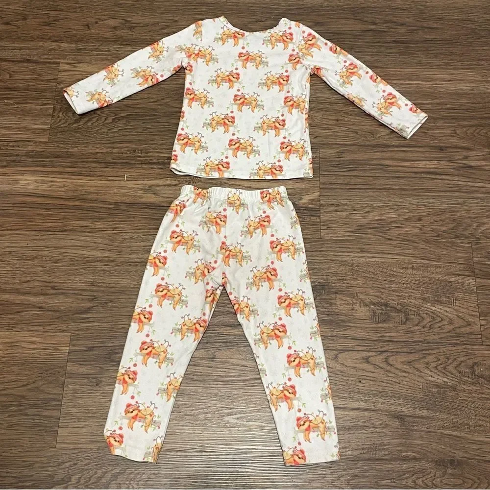 Charlie’s Project Sloth Christmas Holiday Pajamas White Orange Red Size 2T